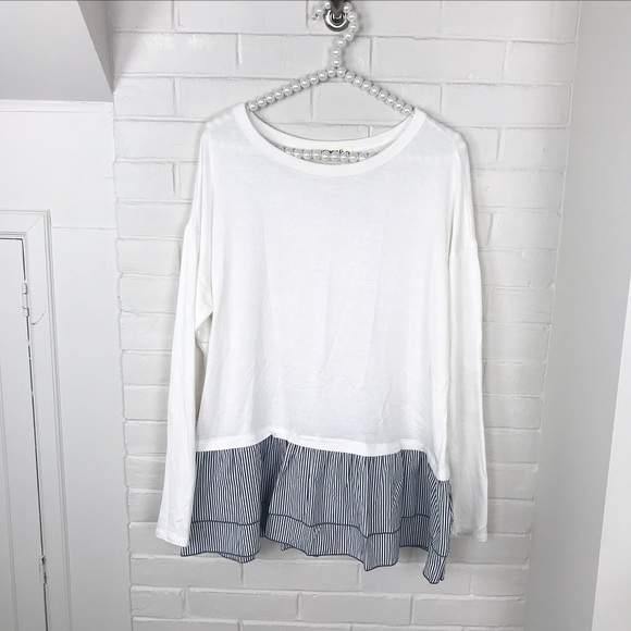 Ginger G Tops - {Ginger G} White Top w/White & Blue Ruffle Hem